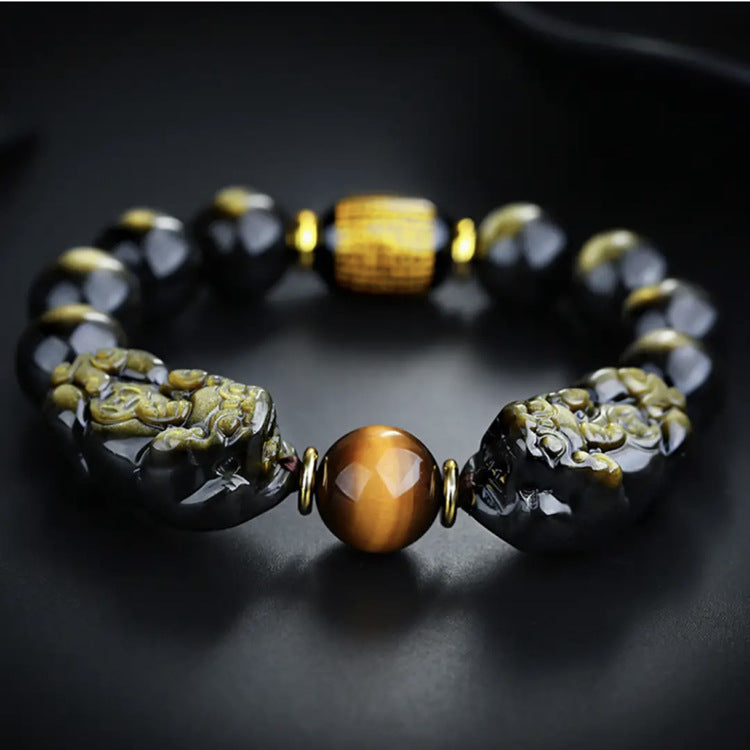 Natural Gold Obsidian Double Pixiu Bracelet