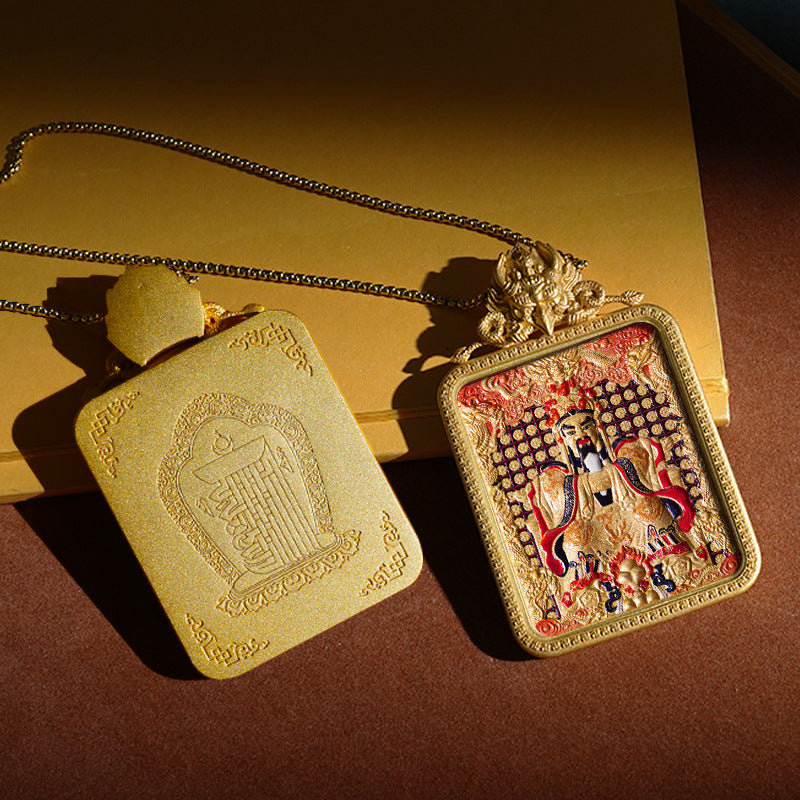 Tibetan Brass Gawu Box Relief Three-Dimensional Thangka Pendant