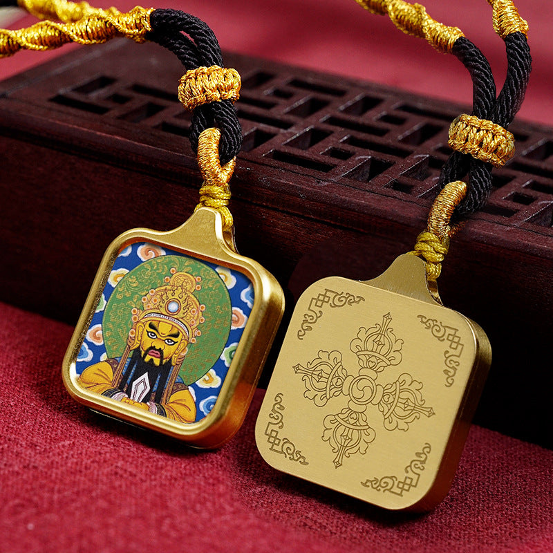 Hand-painted Tibetan Thangka Titanium Steel Gawu Box Pendant Necklace Amulet