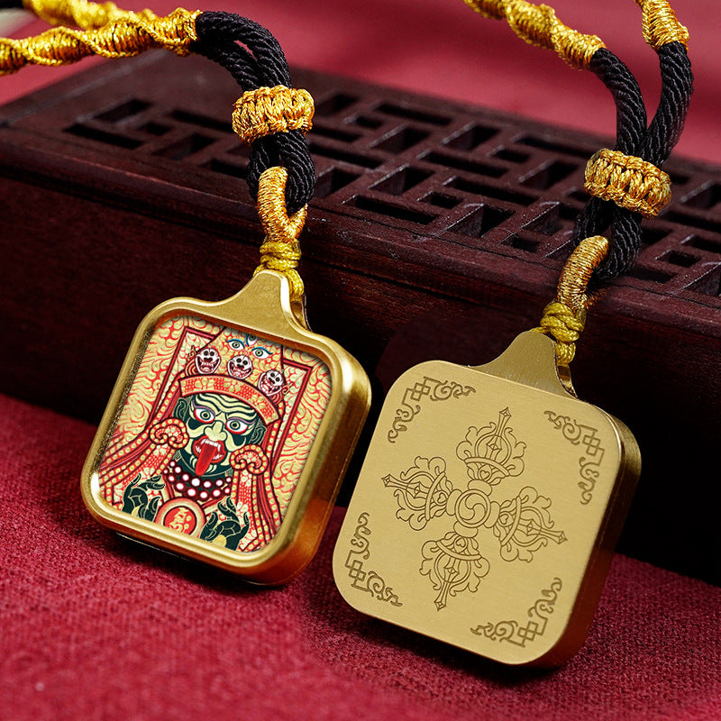 Hand-painted Tibetan Thangka Titanium Steel Gawu Box Pendant Necklace Amulet