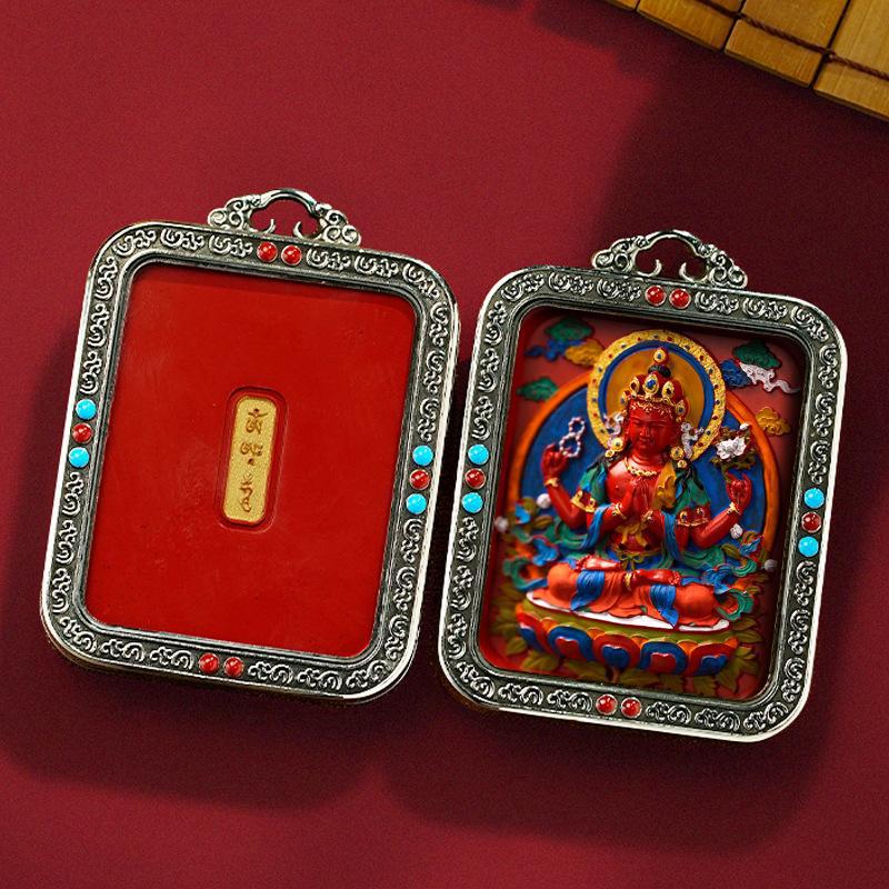 Tibetan White Copper Hand-Painted Cinnabar Three-Dimensional Thangka