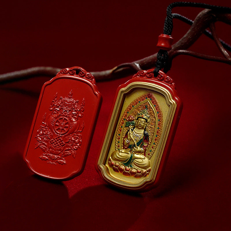 Tibetan Zodiac Auspicious Gold Foil Zodiac Buddha Cinnabar Thangka Pendant