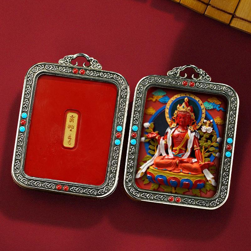 Tibetan White Copper Hand-Painted Cinnabar Three-Dimensional Thangka