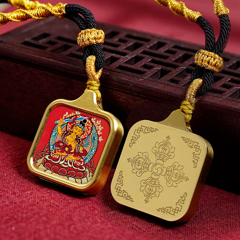 Hand-painted Tibetan Thangka Titanium Steel Gawu Box Pendant Necklace Amulet