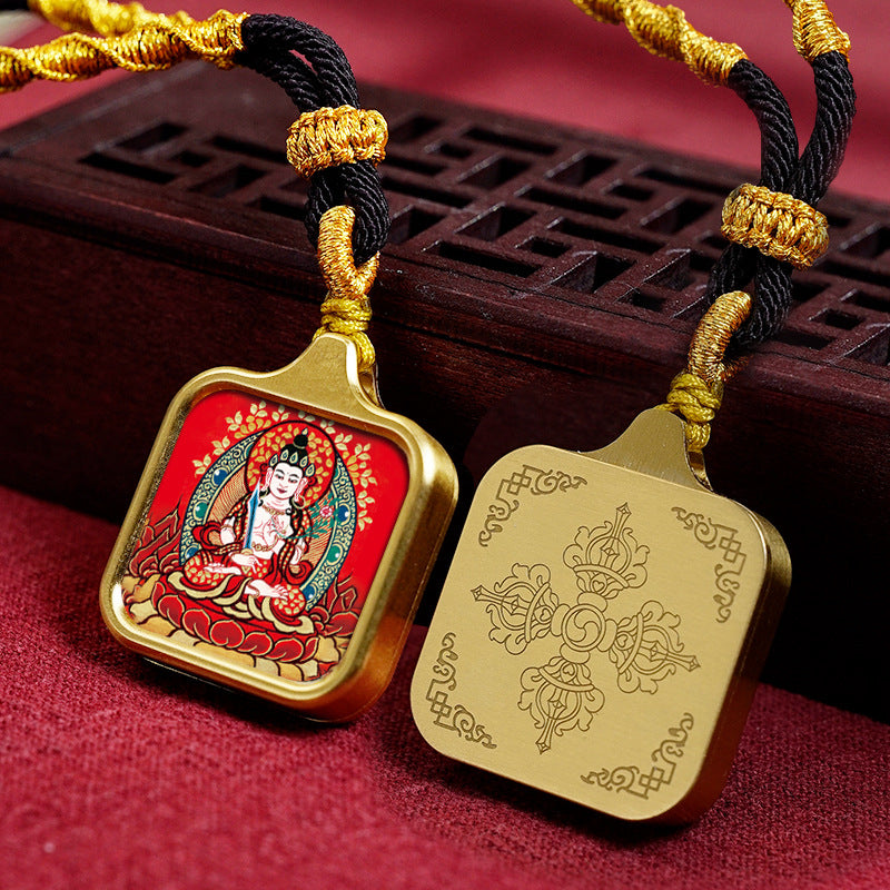 Hand-painted Tibetan Thangka Titanium Steel Gawu Box Pendant Necklace Amulet