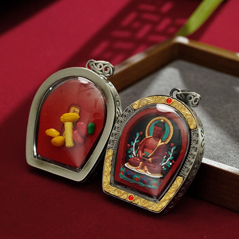 Tibetan Handmade Cinnabar Pendant Three-Dimensional Thangka