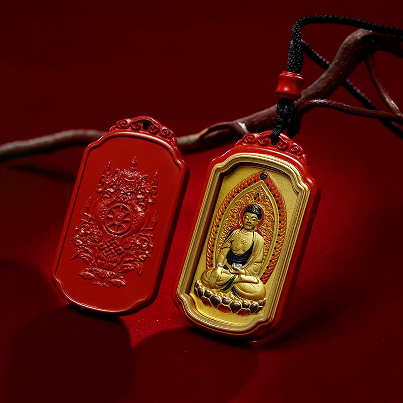 Tibetan Zodiac Auspicious Gold Foil Zodiac Buddha Cinnabar Thangka Pendant