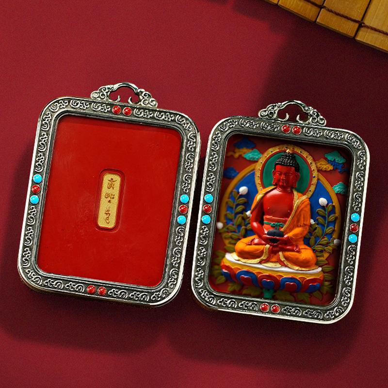 Tibetan White Copper Hand-Painted Cinnabar Three-Dimensional Thangka