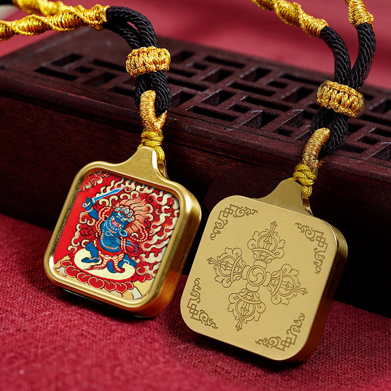 Hand-painted Tibetan Thangka Titanium Steel Gawu Box Pendant Necklace Amulet