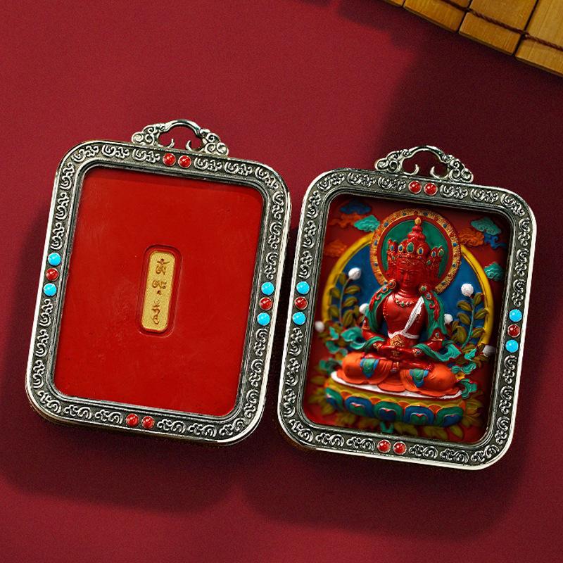 Tibetan White Copper Hand-Painted Cinnabar Three-Dimensional Thangka