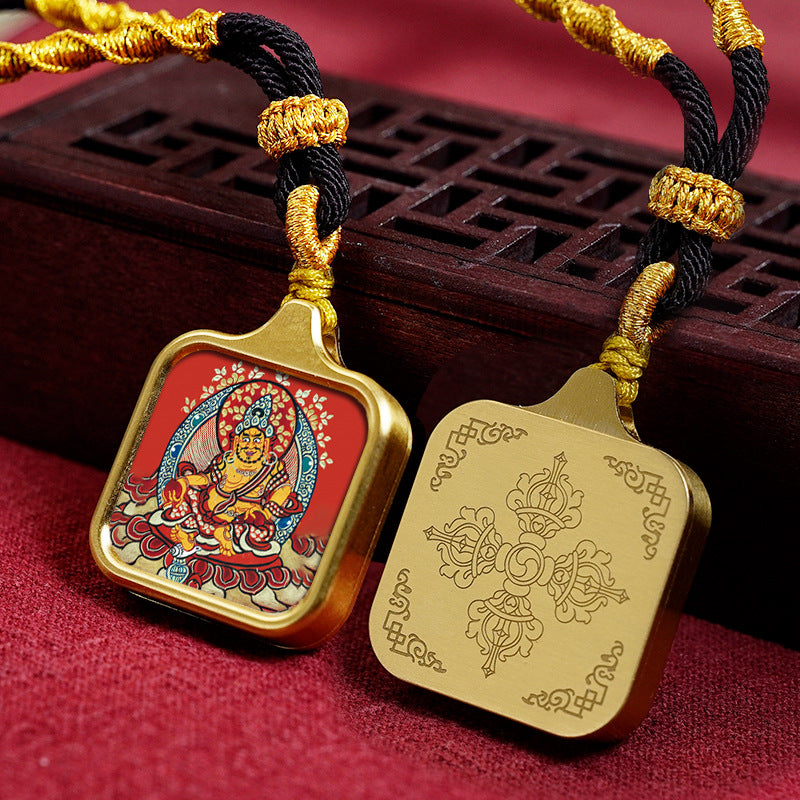 Hand-painted Tibetan Thangka Titanium Steel Gawu Box Pendant Necklace Amulet