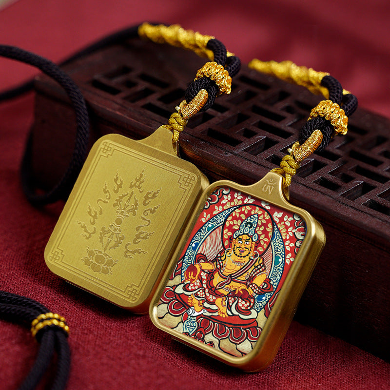 Hand-painted Tibetan Thangka Titanium Steel Gawu Box Pendant Necklace Amulet