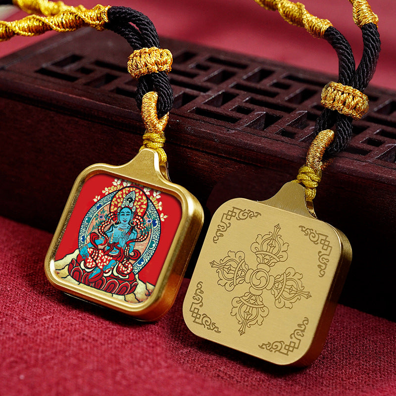 Hand-painted Tibetan Thangka Titanium Steel Gawu Box Pendant Necklace Amulet