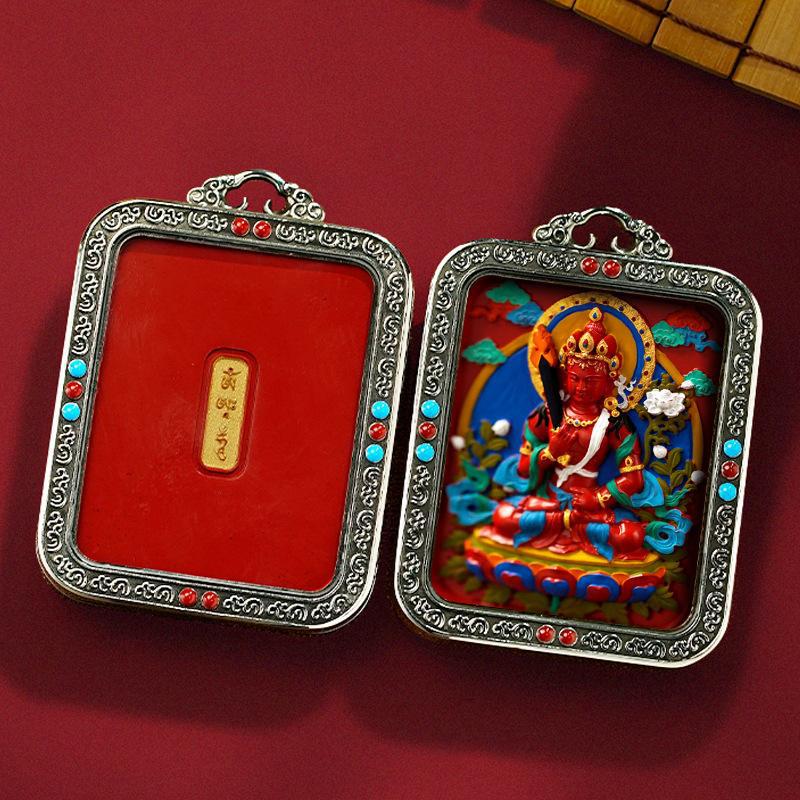 Tibetan White Copper Hand-Painted Cinnabar Three-Dimensional Thangka