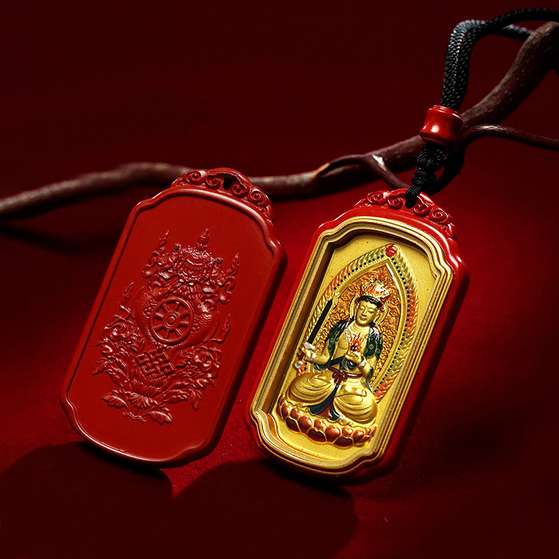 Tibetan Zodiac Auspicious Gold Foil Zodiac Buddha Cinnabar Thangka Pendant