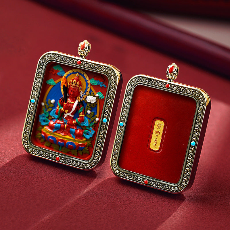 Tibetan Hand-Painted Zodiac Buddha Cinnabar Three-Dimensional Pendant Thangka