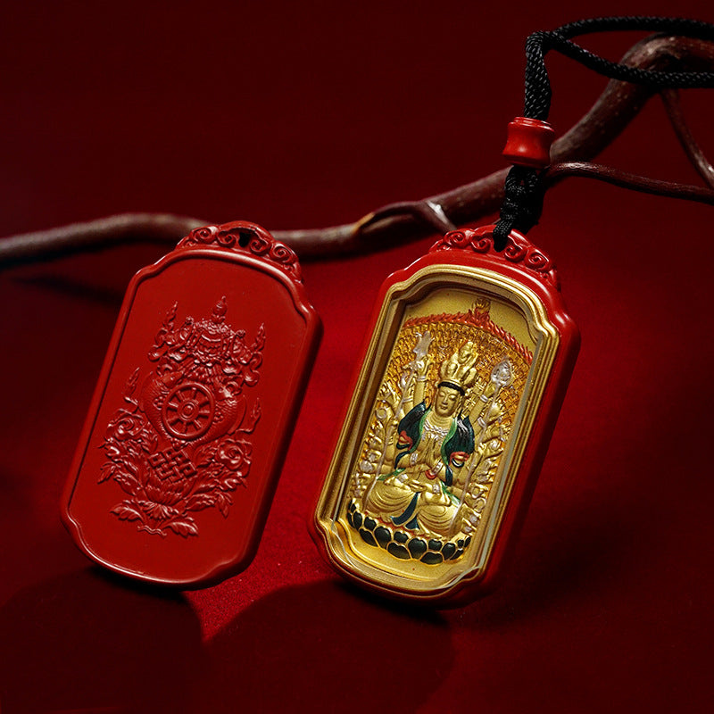 Tibetan Zodiac Auspicious Gold Foil Zodiac Buddha Cinnabar Thangka Pendant