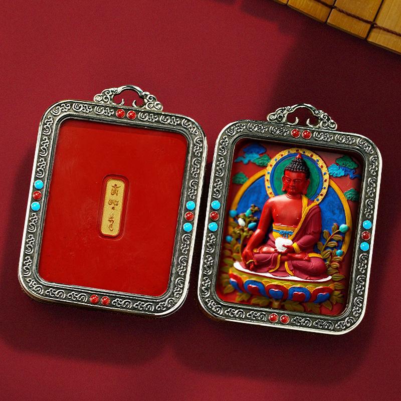 Tibetan White Copper Hand-Painted Cinnabar Three-Dimensional Thangka