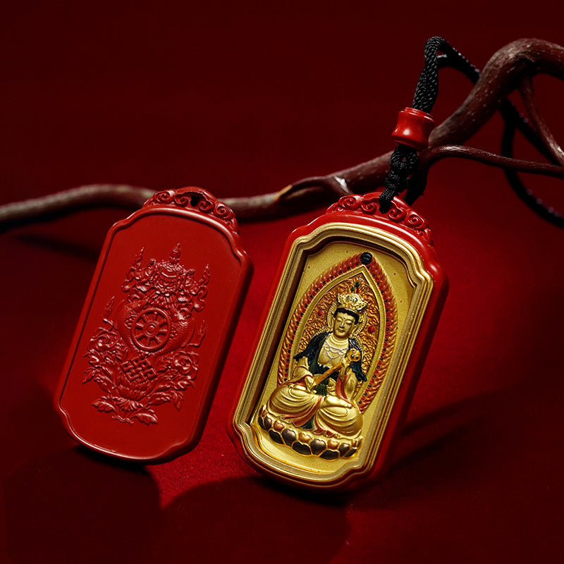 Tibetan Zodiac Auspicious Gold Foil Zodiac Buddha Cinnabar Thangka Pendant