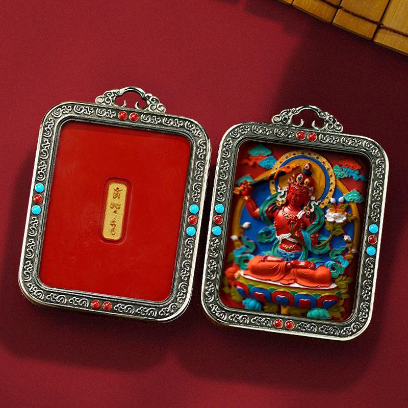 Tibetan White Copper Hand-Painted Cinnabar Three-Dimensional Thangka