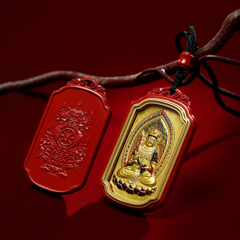 Tibetan Zodiac Auspicious Gold Foil Zodiac Buddha Cinnabar Thangka Pendant